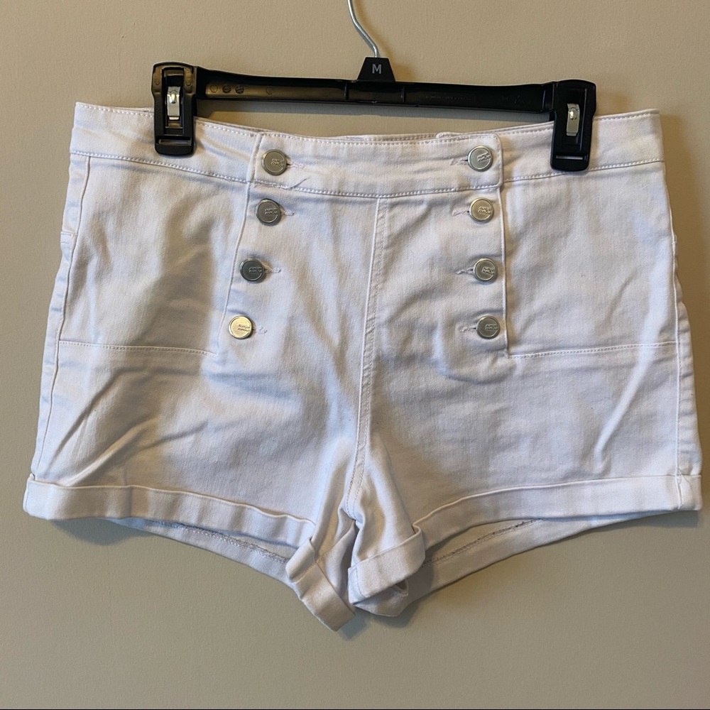 High Waisted White Double Button Up Sailor Shorts